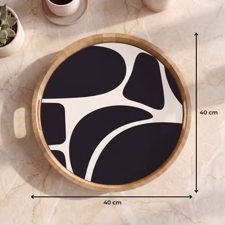Tray - Pattern - Organic - Black - Patroon - Organisch - Zwart Dienblad Rond middel