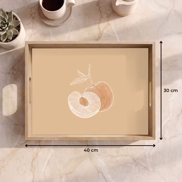Perzik - Lijntekening - Pit - Beige Dienblad Rechthoek middel -USP_Formaat