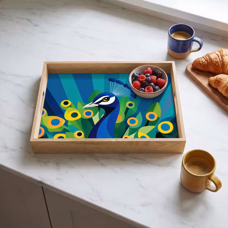 Pauw - Cirkels - Blauw Dienblad Rechthoek middel -sfeer2