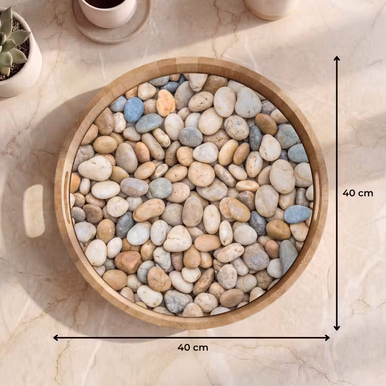 Kiezelstenen - Natuur - Textuur - Beige - Grijs Dienblad Rond middel -USP_Formaat