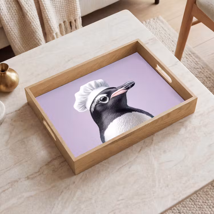 Pinguïn - Koksmuts - Lief - Paars Dienblad Rechthoek middel -sfeer1