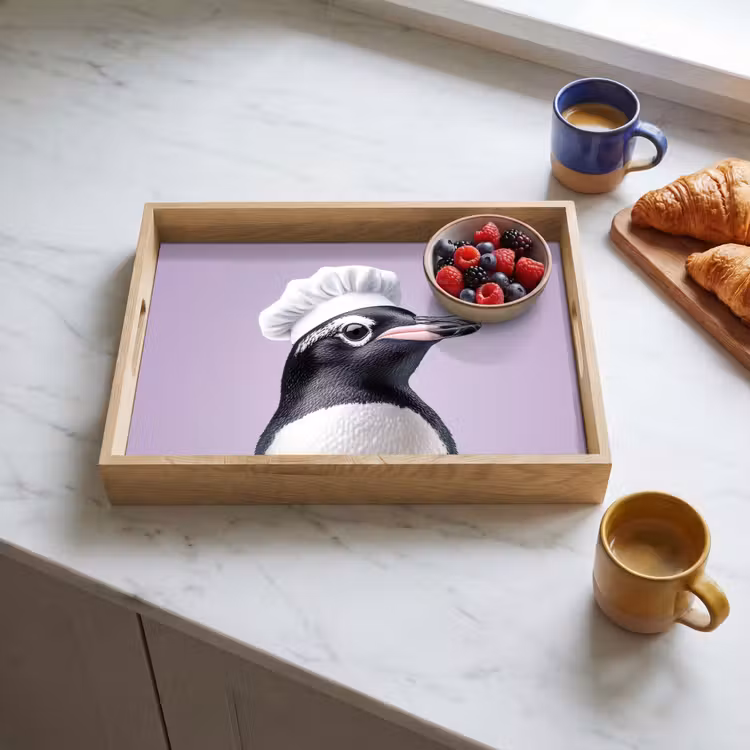Pinguïn - Koksmuts - Lief - Paars Dienblad Rechthoek middel -sfeer2