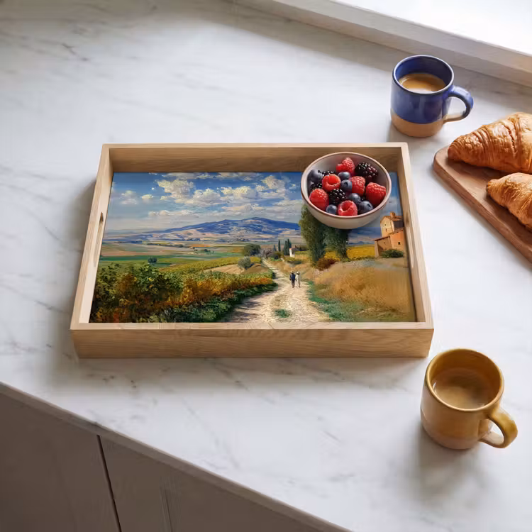 Mensen - Wandelen - Zandpad - Velden Dienblad Rechthoek middel -sfeer2