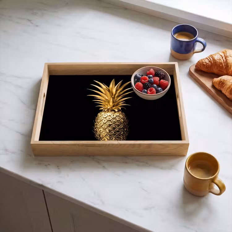 Ananas - Zwart - Goud - Luxe Dienblad Rechthoek middel -sfeer2