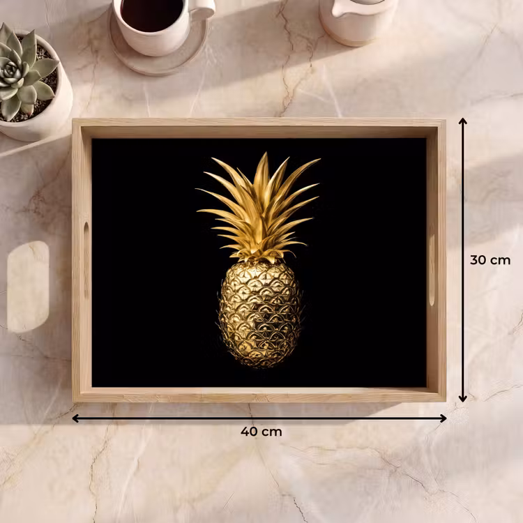 Ananas - Zwart - Goud - Luxe Dienblad Rechthoek middel -USP_Formaat