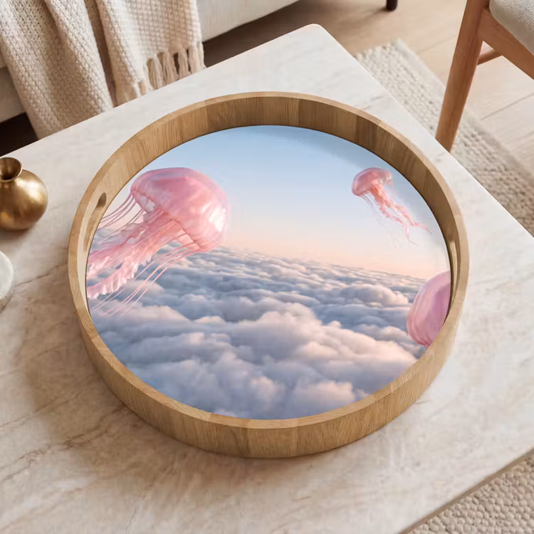 Tray - Pink Animal - Clouds - Roze dier - Wolken Dienblad Rond middel