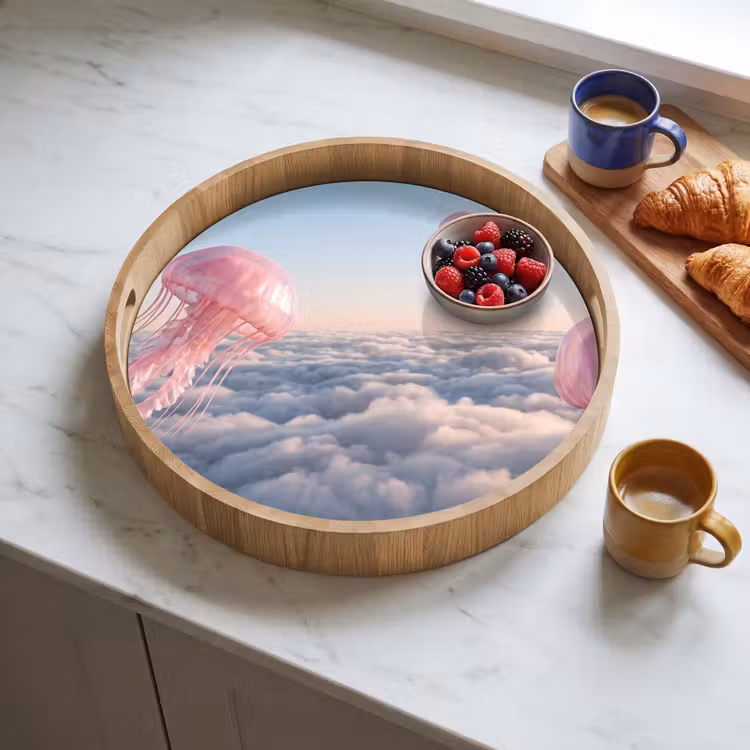 Tray - Pink Animal - Clouds - Roze dier - Wolken Dienblad Rond middel