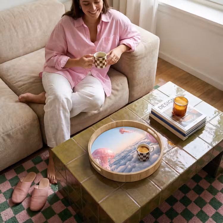 Tray - Pink Animal - Clouds - Roze dier - Wolken Dienblad Rond middel
