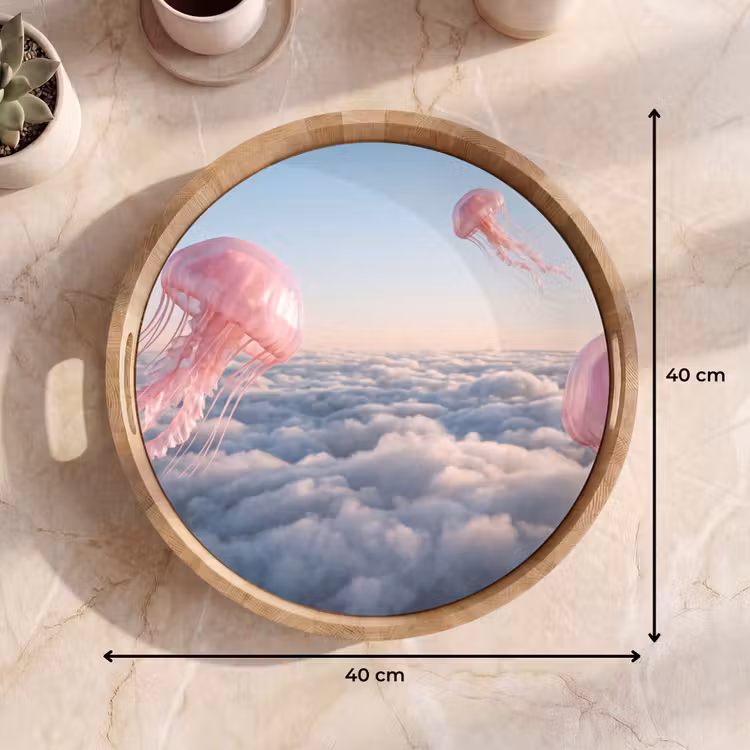Tray - Pink Animal - Clouds - Roze dier - Wolken Dienblad Rond middel