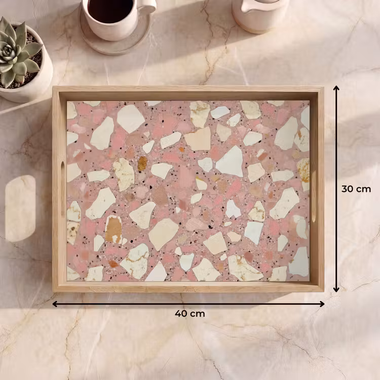 Roze - Decoratie - Stenen - Terrazzo Dienblad Rechthoek middel -USP_Formaat
