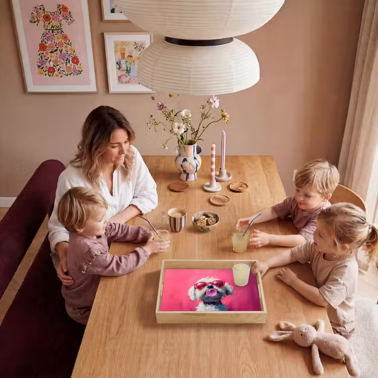 Pink - Hond - Bubbel Dienblad Rechthoek middel -sfeer4