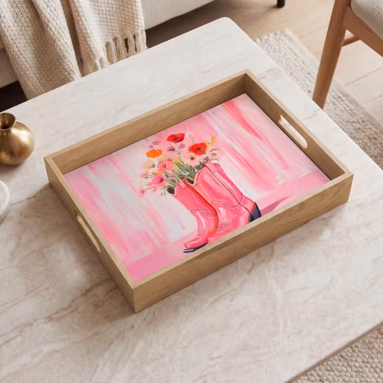Roze - Bloemen - Cowboy Dienblad Rechthoek middel -sfeer1