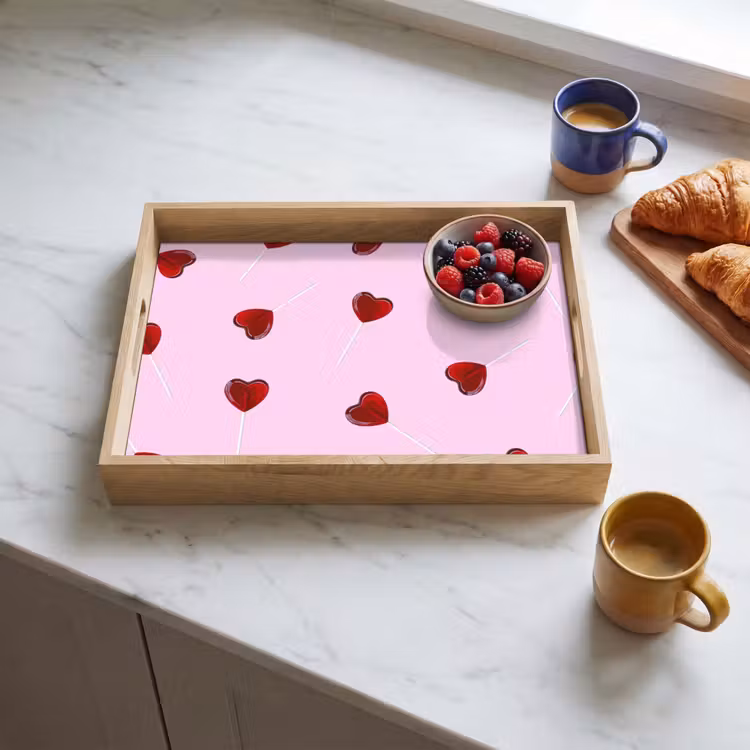 Roze - Hart - Lolly - Snoep Dienblad Rechthoek middel -sfeer2