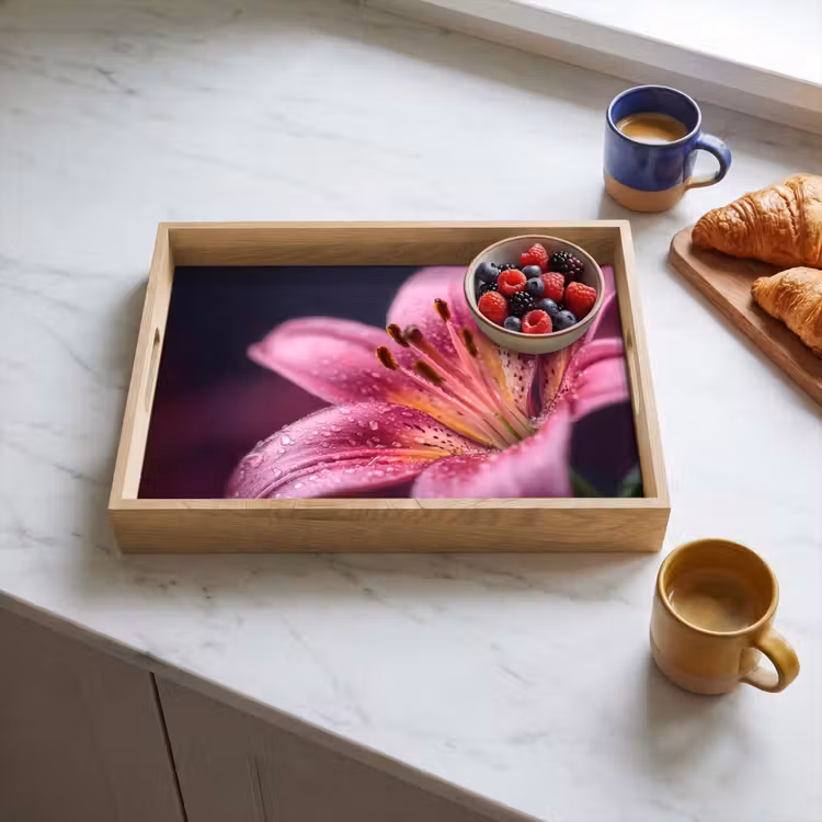Roze - lelie - Dauwdruppels Dienblad Rechthoek middel -sfeer2