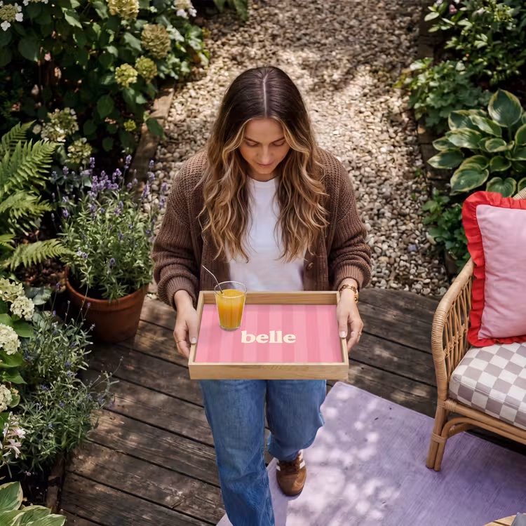 Roze - Gestreept - Belle Dienblad Rechthoek middel -sfeer5