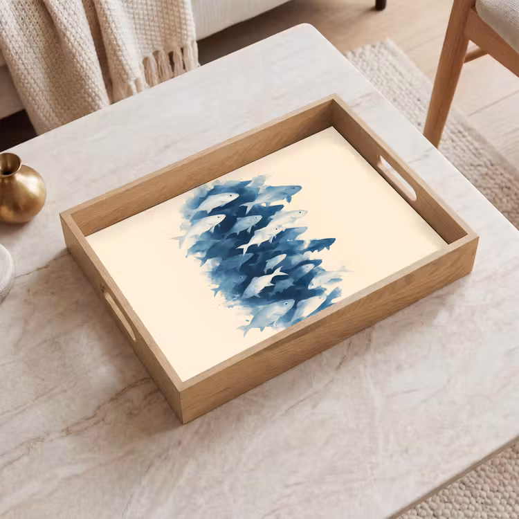 Vissen - Minimalistisch - Blauw Dienblad Rechthoek middel -sfeer1