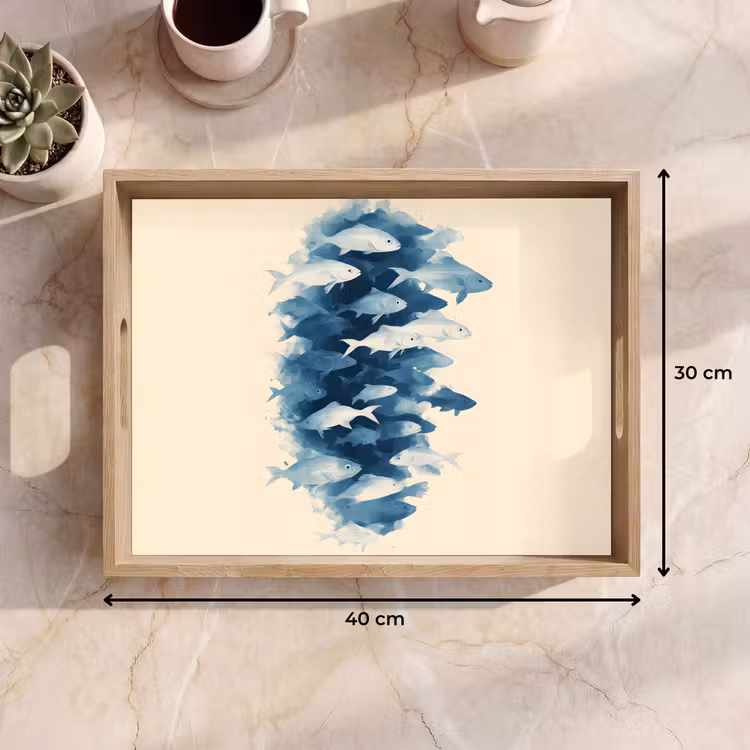 Vissen - Minimalistisch - Blauw Dienblad Rechthoek middel -USP_Formaat