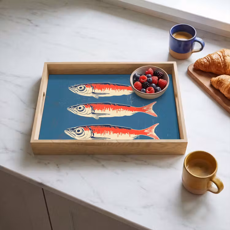 Vissen - Rood - Blauw Dienblad Rechthoek middel -sfeer2