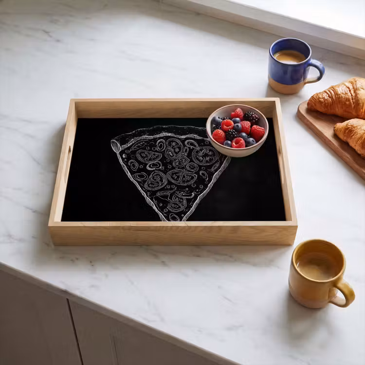 Pizzapunt - Toppings - Krijttekening Dienblad Rechthoek middel -sfeer2