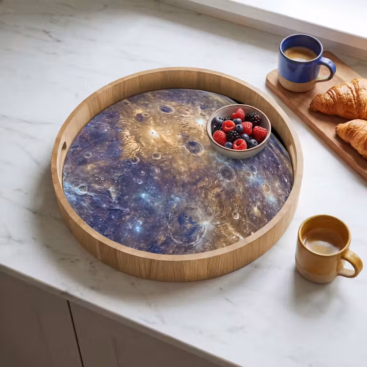 Tray - Planet - Craters - Space - Planeet - Kraters - Ruimte Dienblad Rond middel