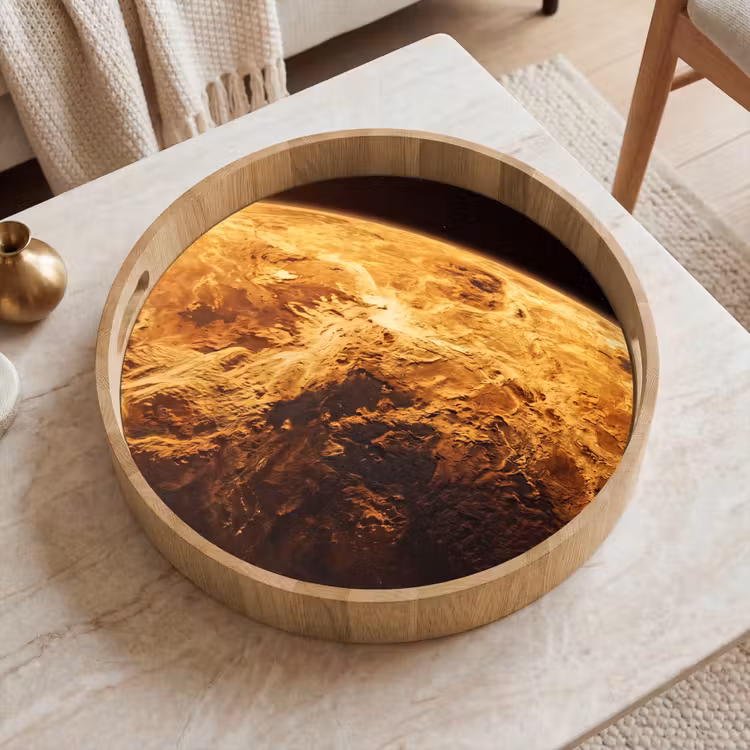 Tray - Planet - Space - Orange - Planeet - Ruimte - Oranje Dienblad Rond middel