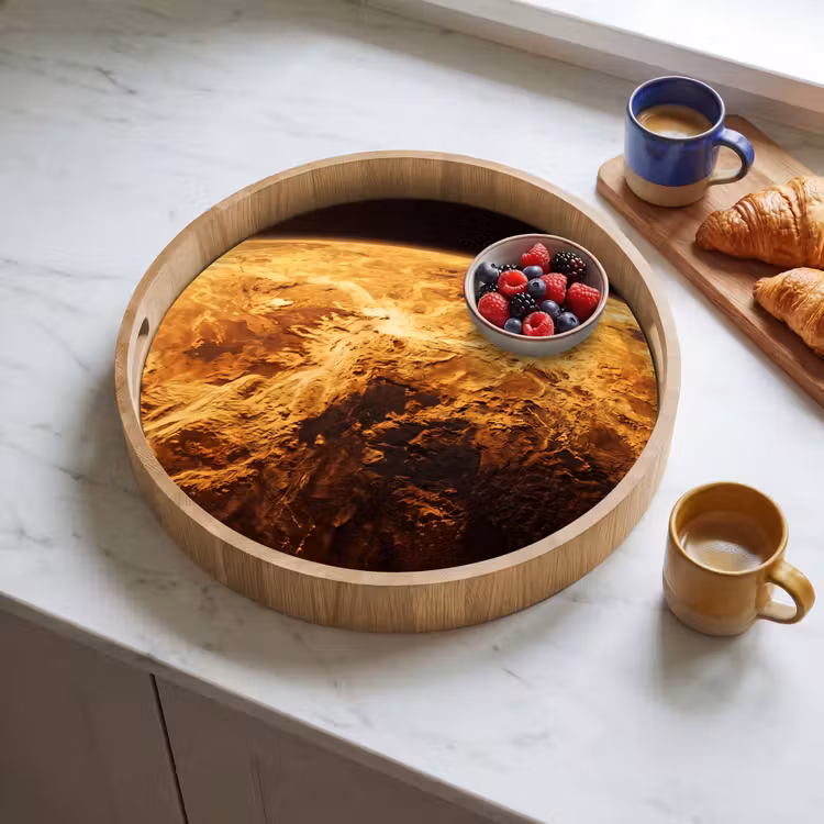 Tray - Planet - Space - Orange - Planeet - Ruimte - Oranje Dienblad Rond middel