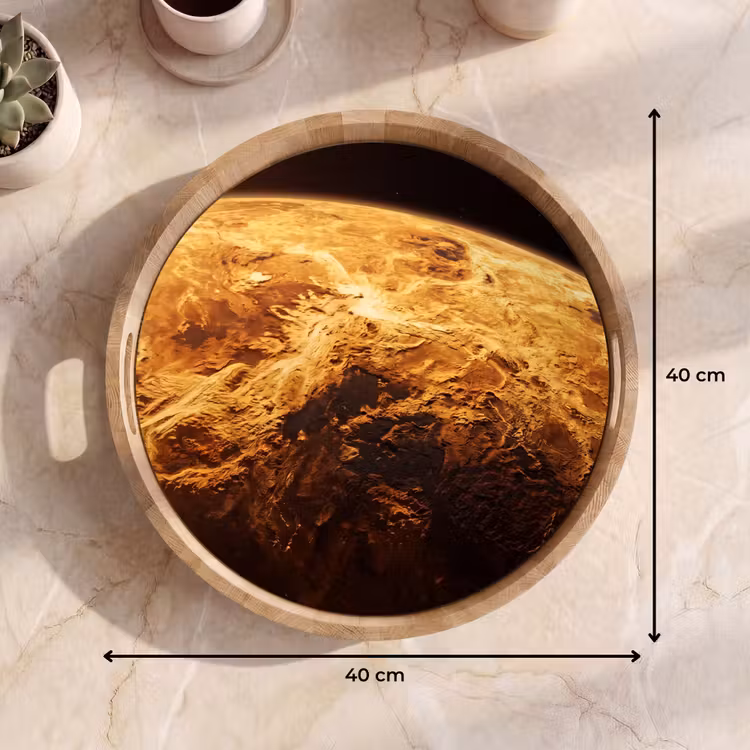 Tray - Planet - Space - Orange - Planeet - Ruimte - Oranje Dienblad Rond middel