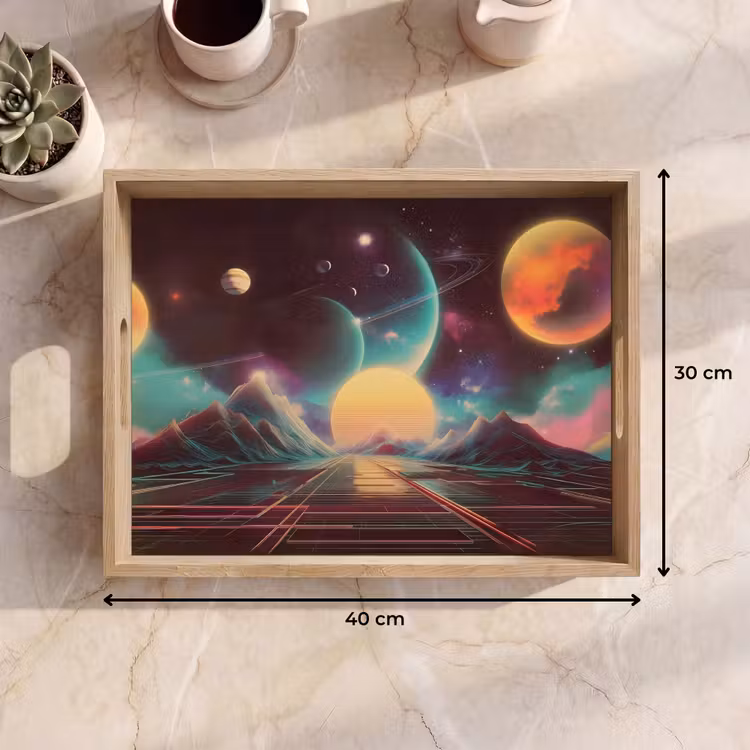 Planeten - Neon - Berglandschap - Zon Dienblad Rechthoek middel -USP_Formaat