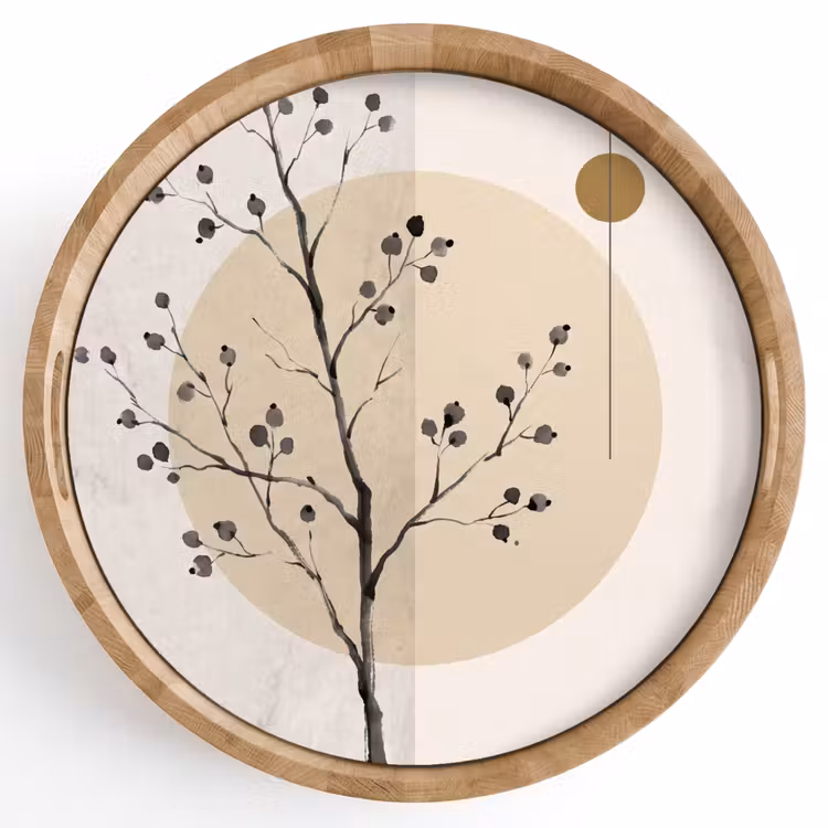 Tray - Plant - Abstract - Beige - Plant - Abstract - Beige Dienblad Rond middel