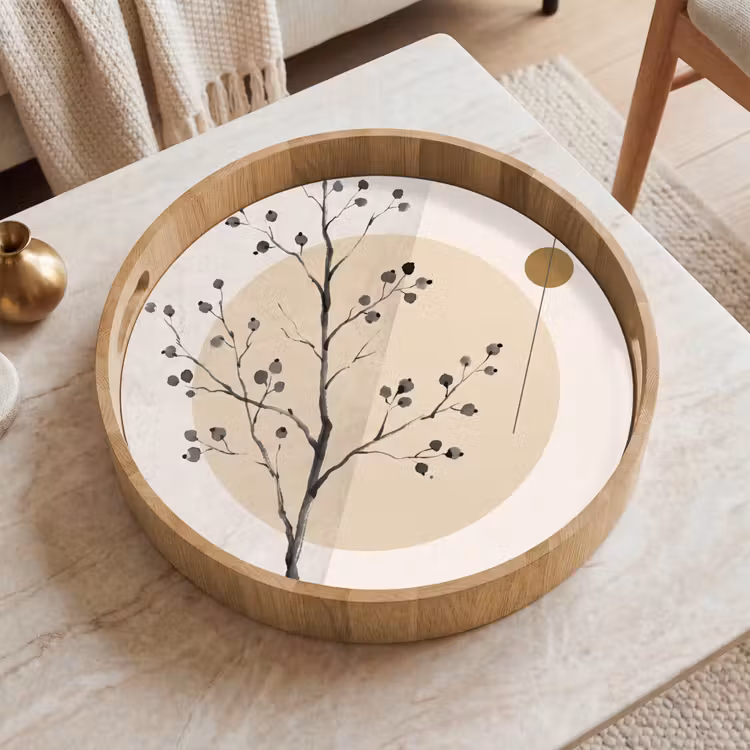 Tray - Plant - Abstract - Beige - Plant - Abstract - Beige Dienblad Rond middel