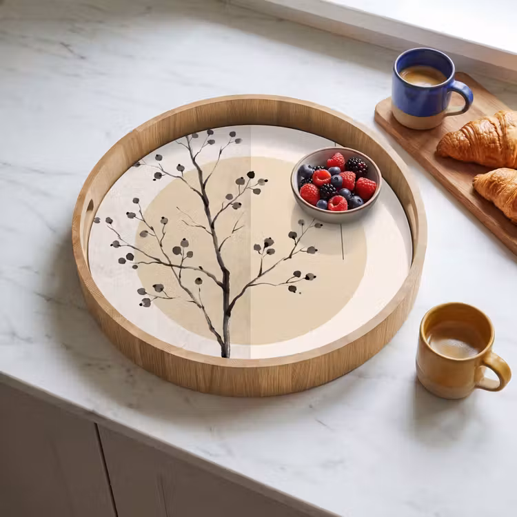Tray - Plant - Abstract - Beige - Plant - Abstract - Beige Dienblad Rond middel