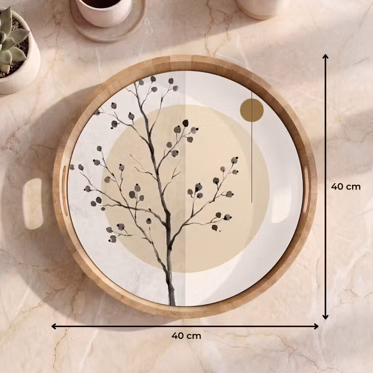 Tray - Plant - Abstract - Beige - Plant - Abstract - Beige Dienblad Rond middel