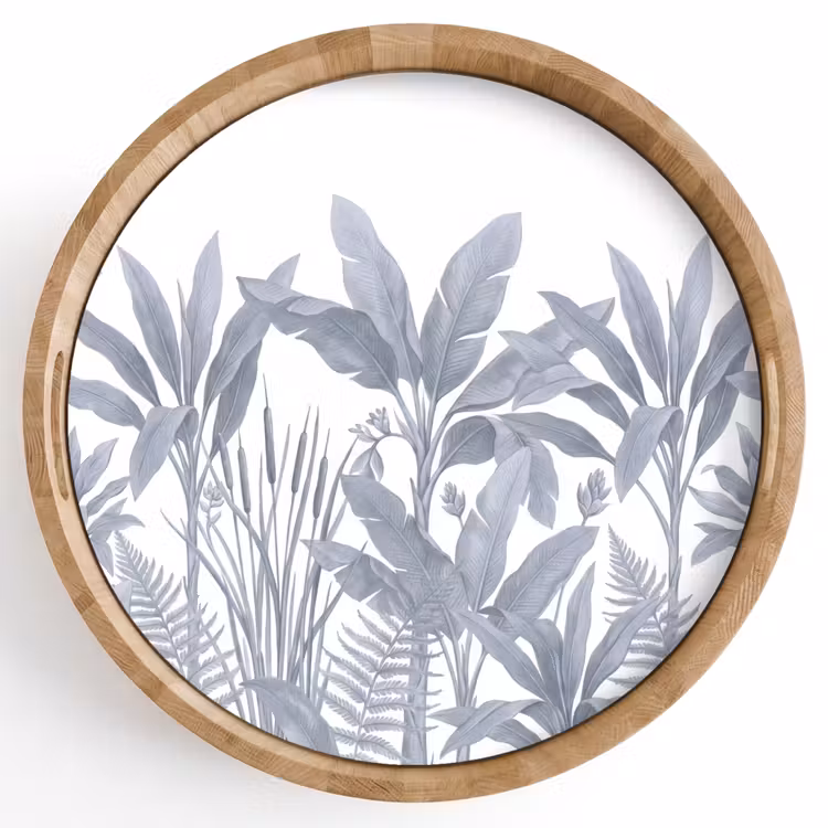 Planten - Bladeren - Natuur - Grijs Dienblad Rond middel -z3d_shopping