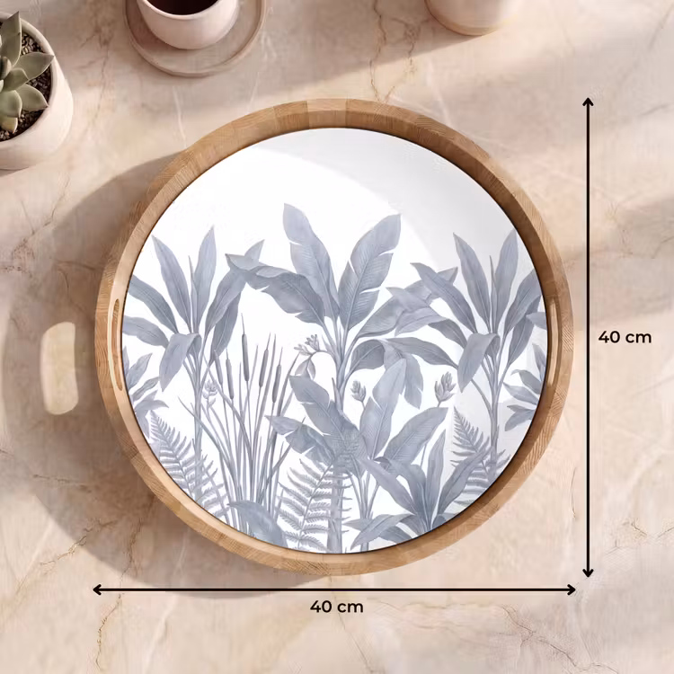 Planten - Bladeren - Natuur - Grijs Dienblad Rond middel -USP_Formaat