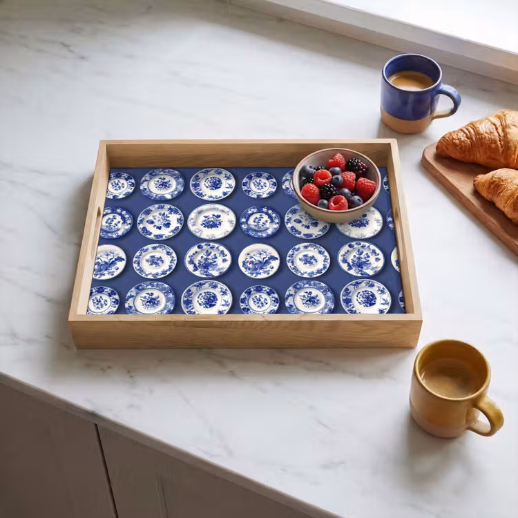 Borden - Floraal - Blauw Dienblad Rechthoek middel 911 -sfeer2