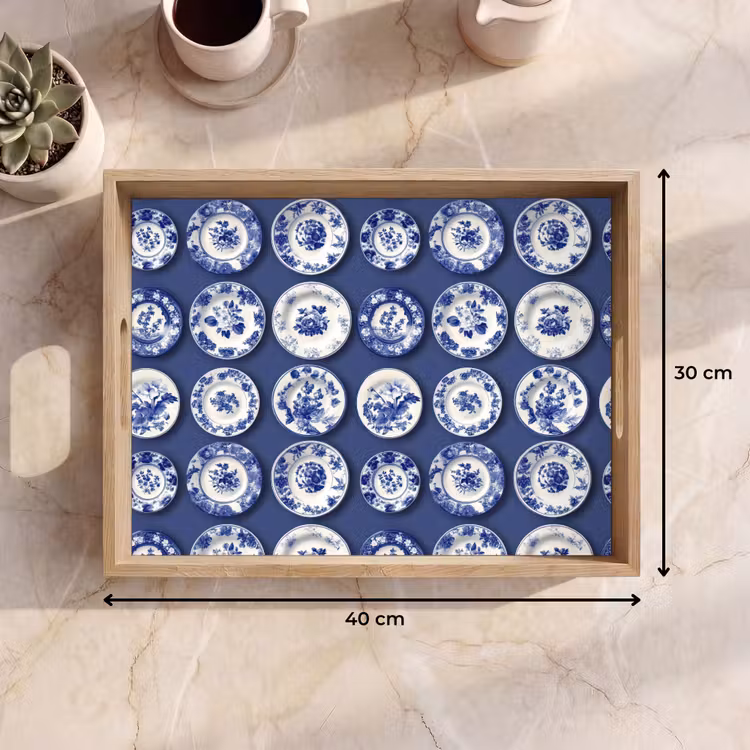 Borden - Floraal - Blauw Dienblad Rechthoek middel 911 -USP_Formaat