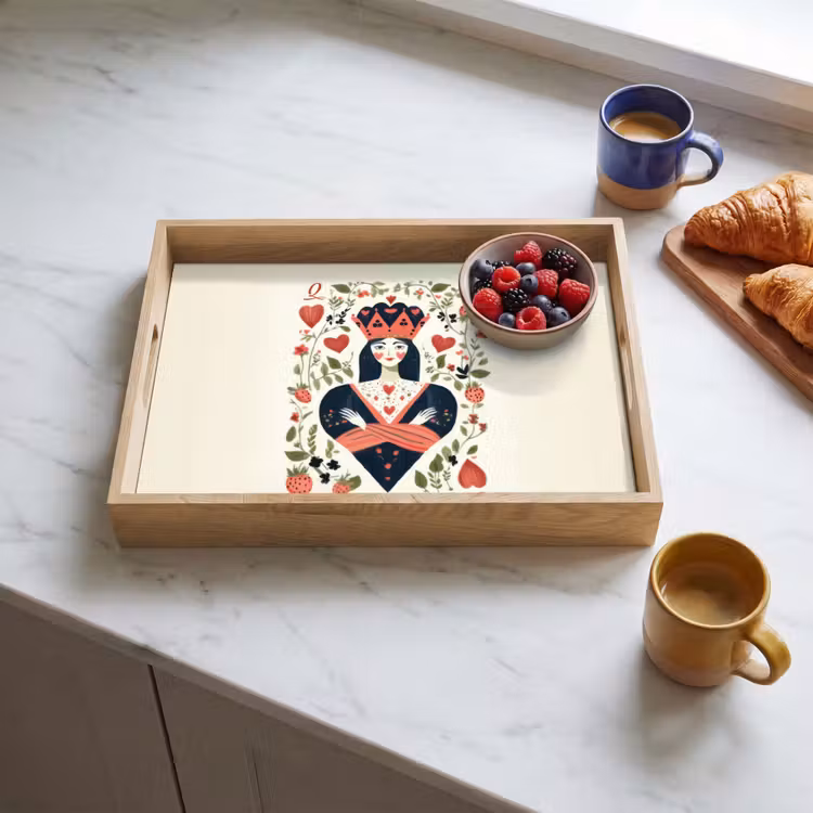 Speelkaart - Hartenkoningin - Bloemen - Hartjes Dienblad Rechthoek middel -sfeer2