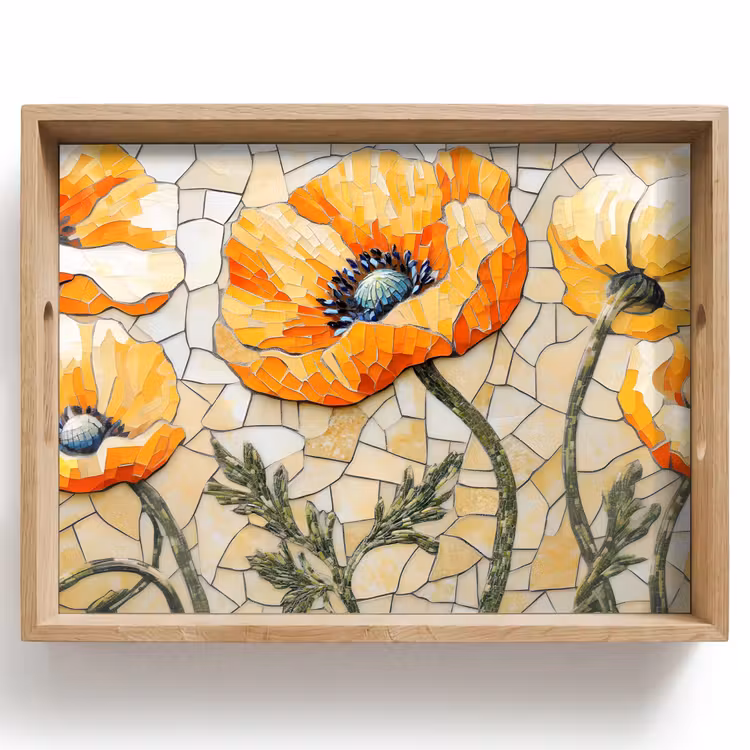 Klaprozen - Oranje - Mozaïek - Bladeren Dienblad Rechthoek middel -z3d_shopping