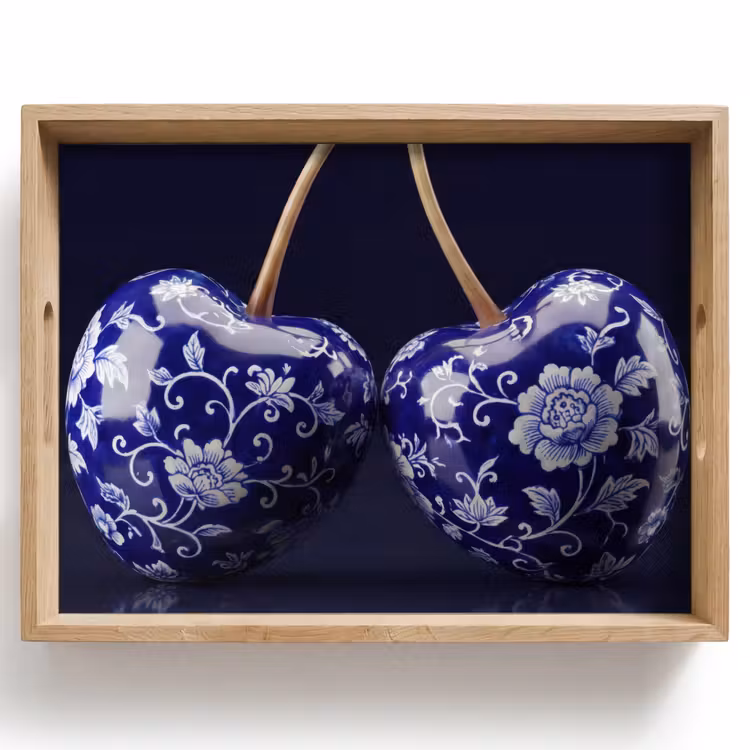 Porselein- Kersen - Delfts - Blauw Dienblad Rechthoek middel -z3d_shopping