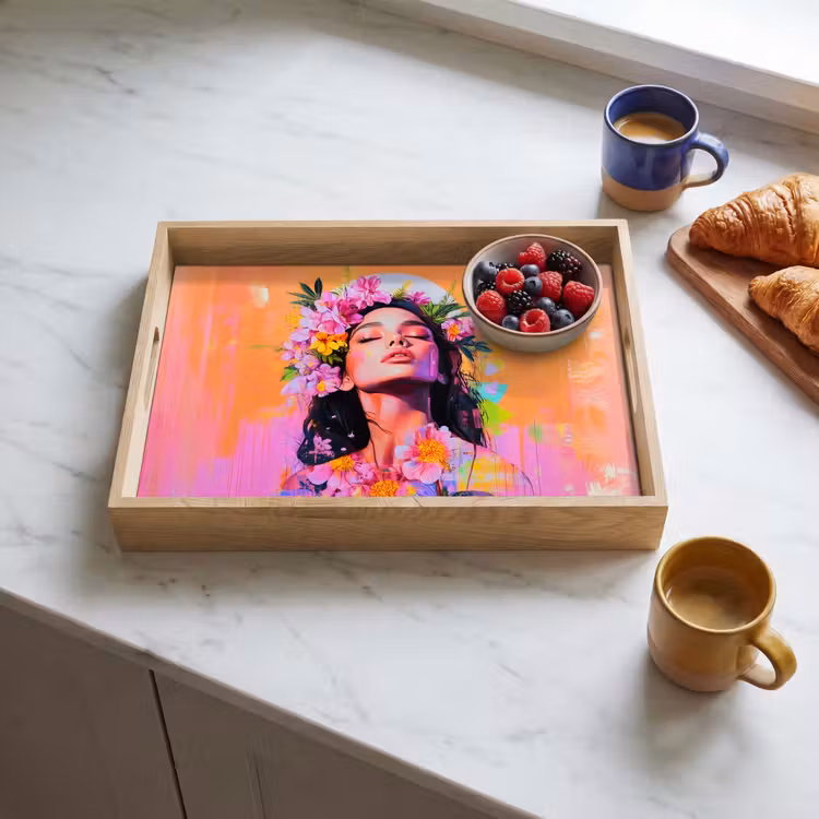 Portret - Bloemenkroon - Vrouw Dienblad Rechthoek middel -sfeer2