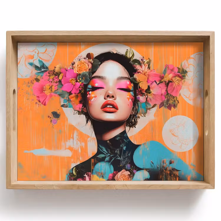 Portret - Vrouw - Abstract - Bloemen Dienblad Rechthoek middel -z3d_shopping