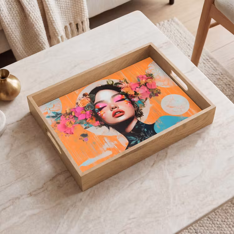 Portret - Vrouw - Abstract - Bloemen Dienblad Rechthoek middel -sfeer1