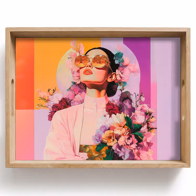 Portret - Vrouw - Abstract - Bloemen Dienblad Rechthoek middel -z3d_shopping