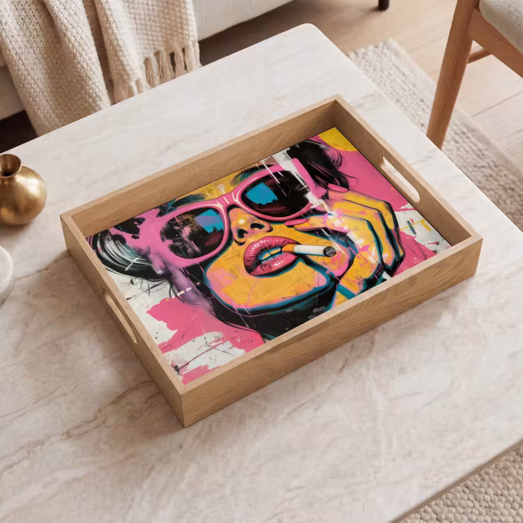 Portret - Vrouw - Abstract - Zonnebril Dienblad Rechthoek middel -sfeer1