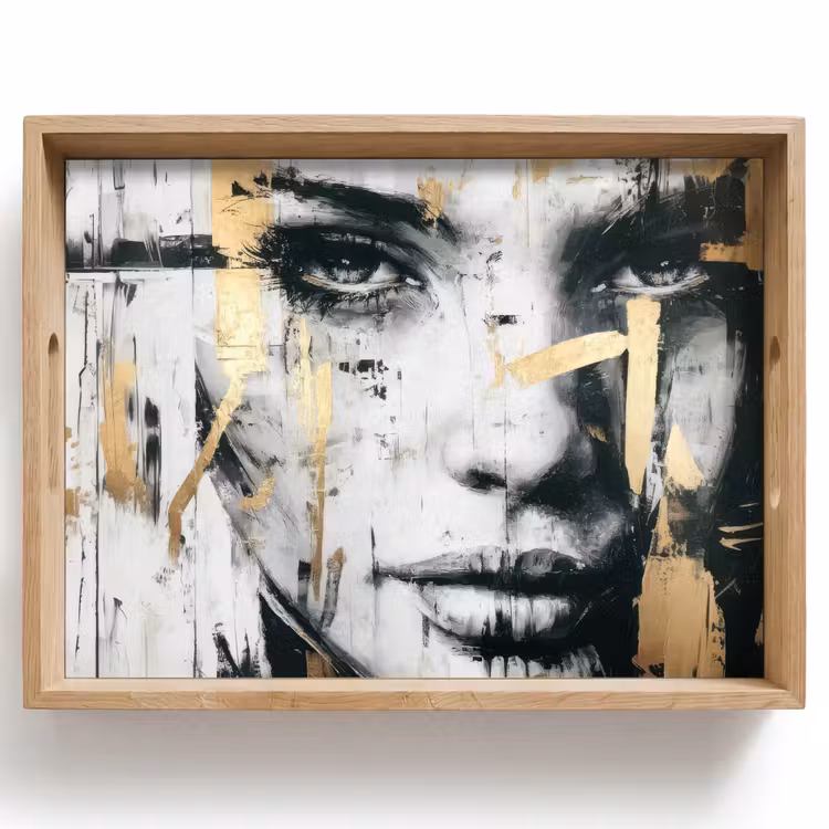 Portret - Vrouw - Penseelstreken - Goud Dienblad Rechthoek middel -z3d_shopping