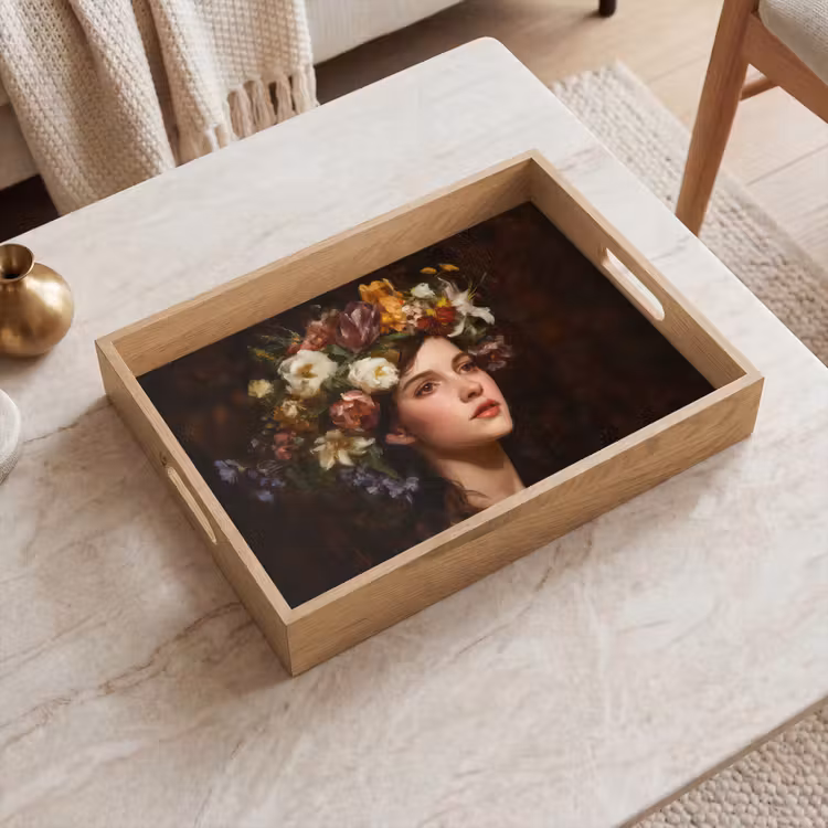 Portret - Vrouw - Bloemen Dienblad Rechthoek middel -sfeer1