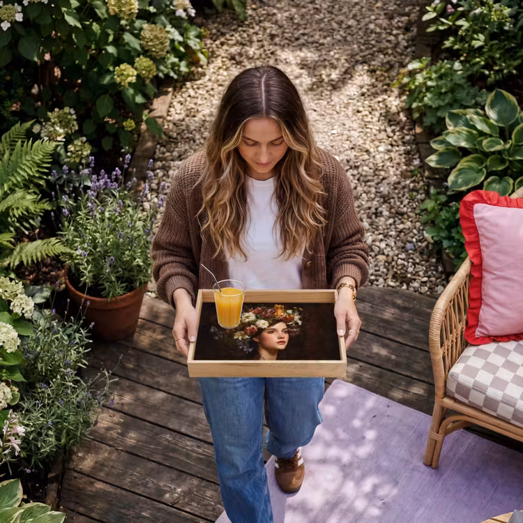 Portret - Vrouw - Bloemen Dienblad Rechthoek middel -sfeer5