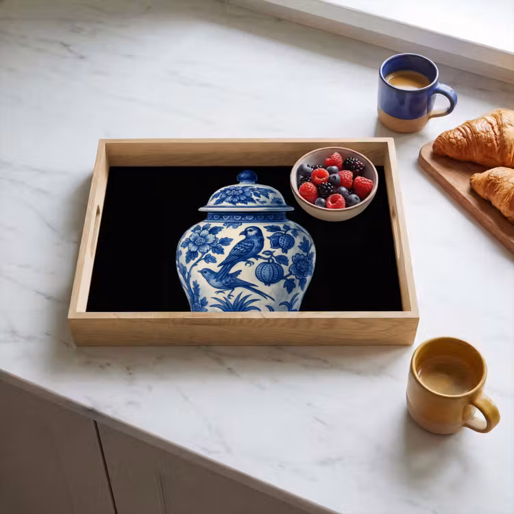Pot - Delfts Blauw - Bloemen Dienblad Rechthoek middel -sfeer2
