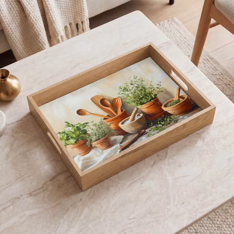 Potten - Kruiden - Hout Dienblad Rechthoek middel -sfeer1