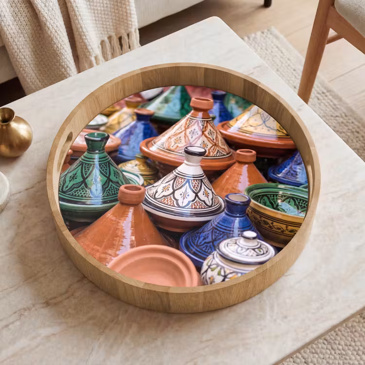 Tray - Pottery - Colorful - Pattern - Aardewerk - Kleurrijk - Patroon Dienblad Rond middel